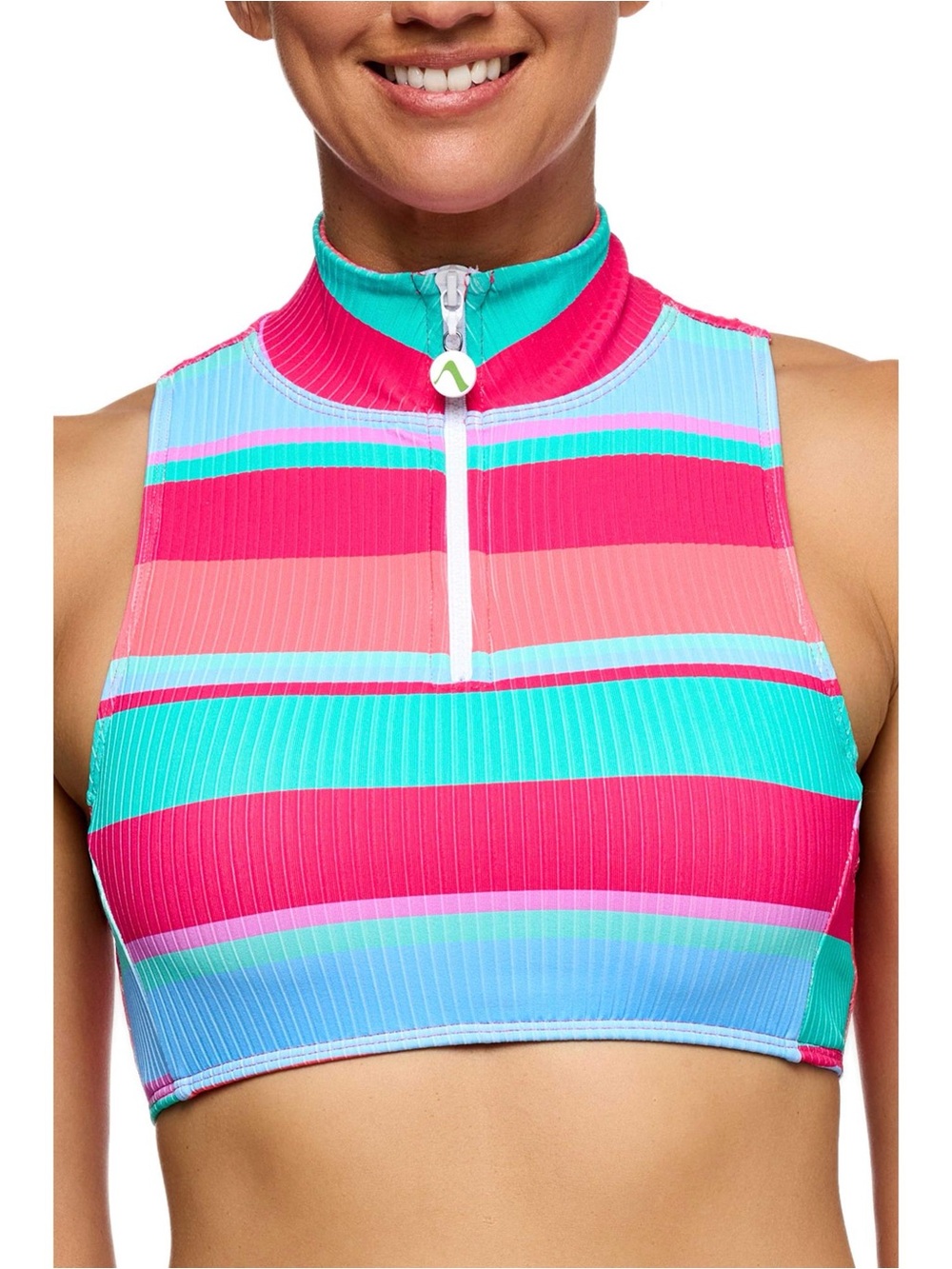 Next by Athena Bermuda Stripe Paddle Out Zip Mock Neck Crop Top Size Large